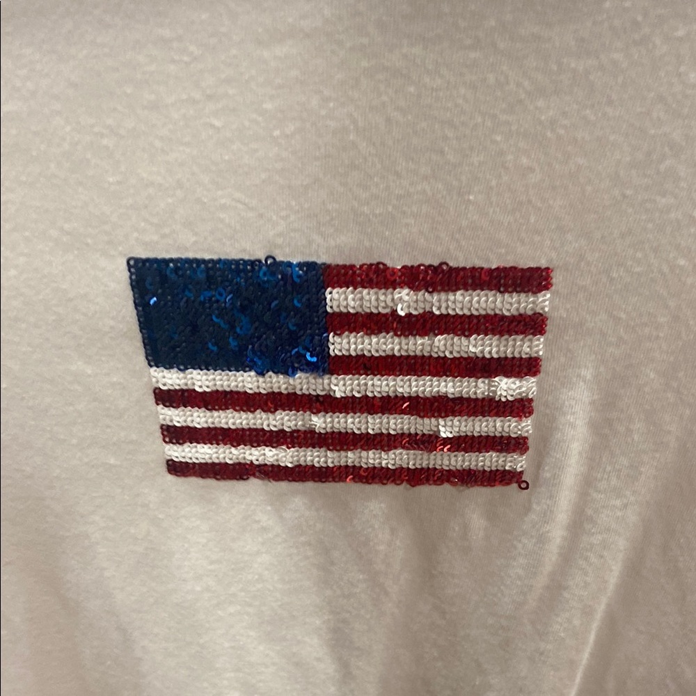 Liz Claiborne White Tee with Flag Design